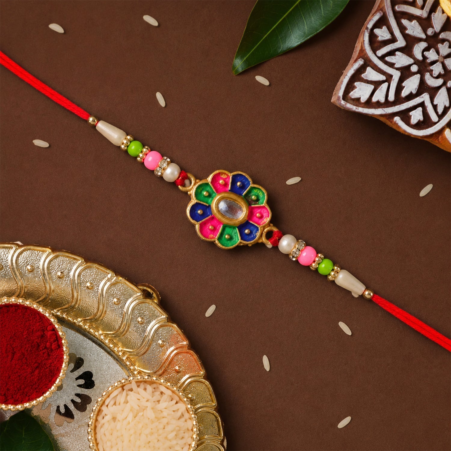 Multicolor Floral Stone Rakhi Elegant Designer Wrist Wear (10pcs)