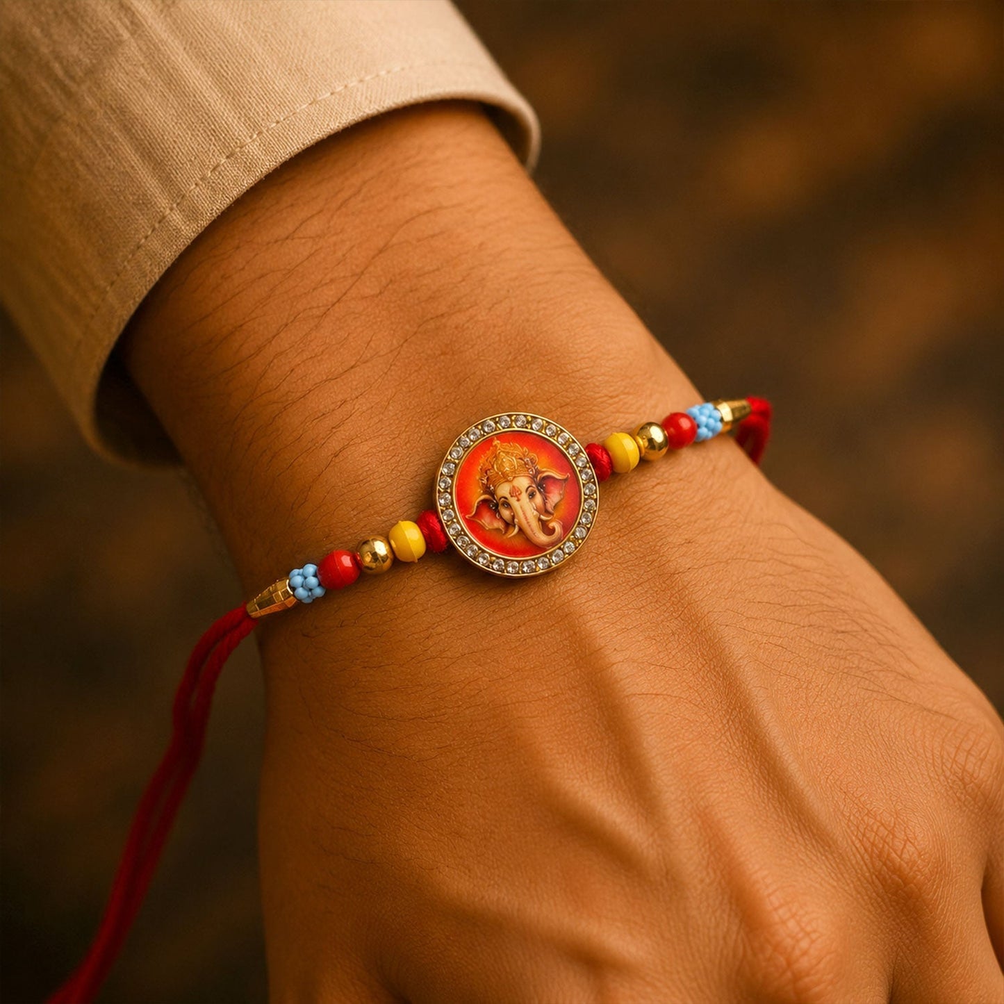 Ganesha Stone Studded Rakhi for Brother Festive Beaded Design (10pcs)