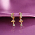 Gold-Tone Crystal Huggie Drop Earrings – Elegant Sparkle