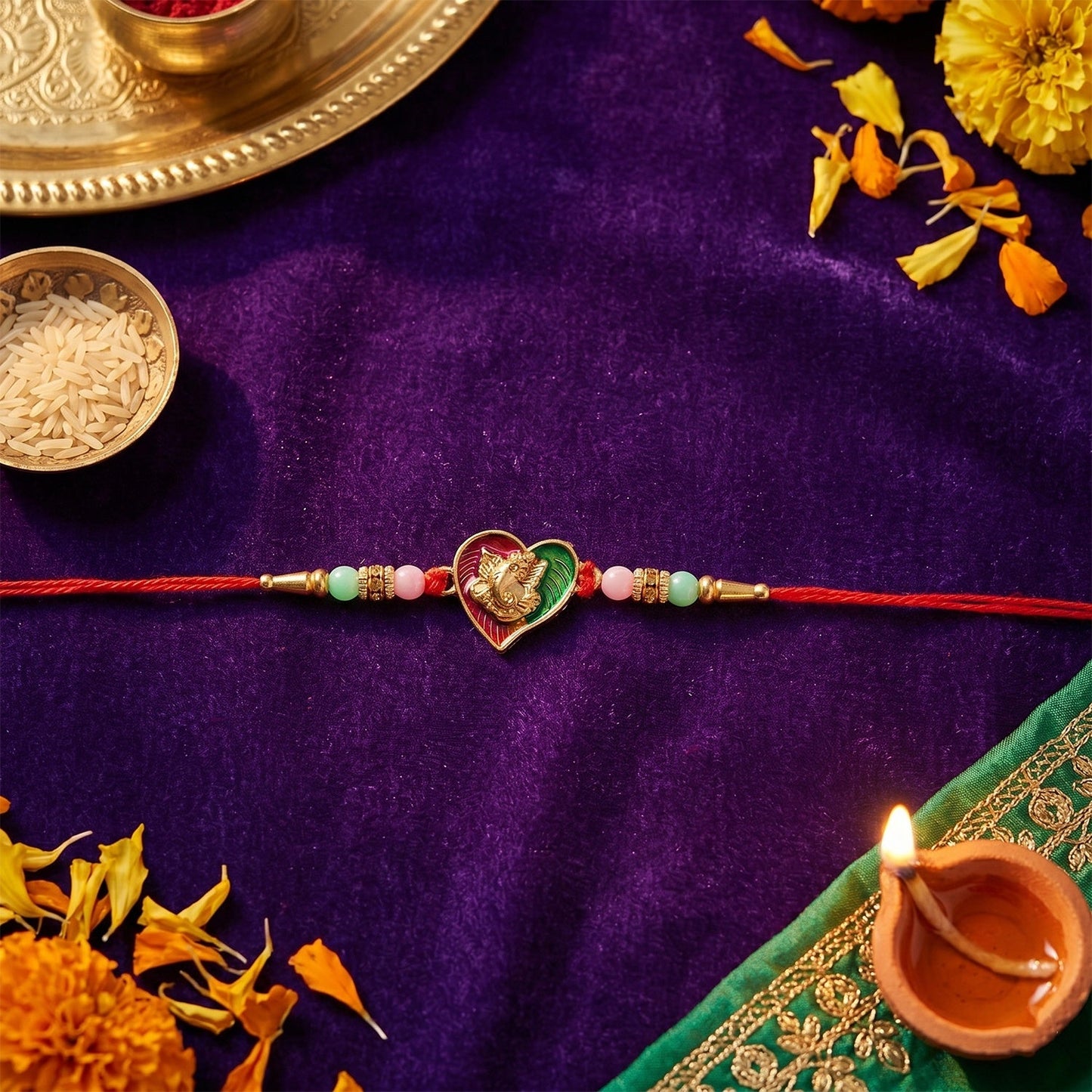 Lord Ganesha Rakhi Heart Shape Traditional for Raksha Bandhan (10pcs)