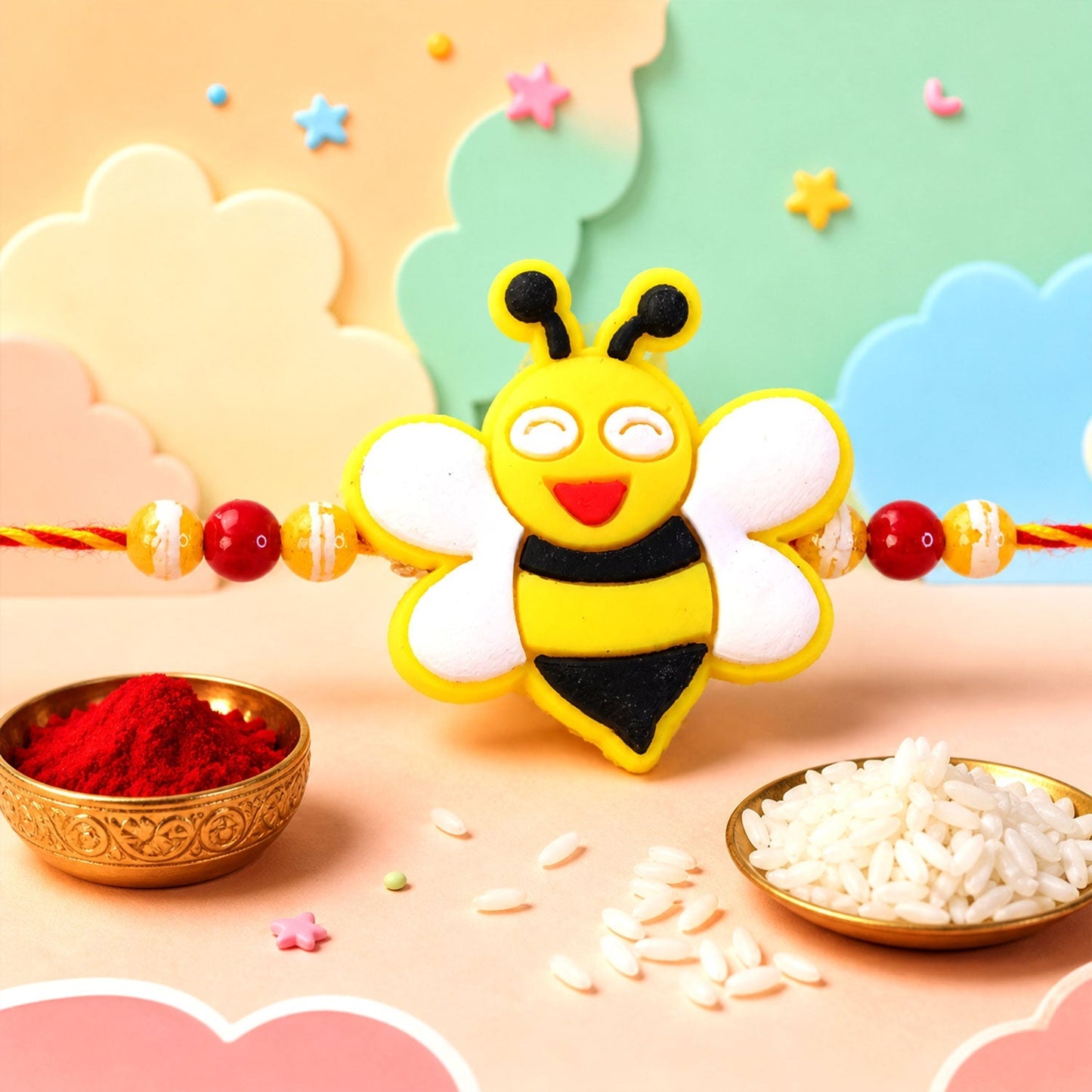 Kids Bee Charm Rakhi Beaded Traditional Designer for Brother (5pcs)