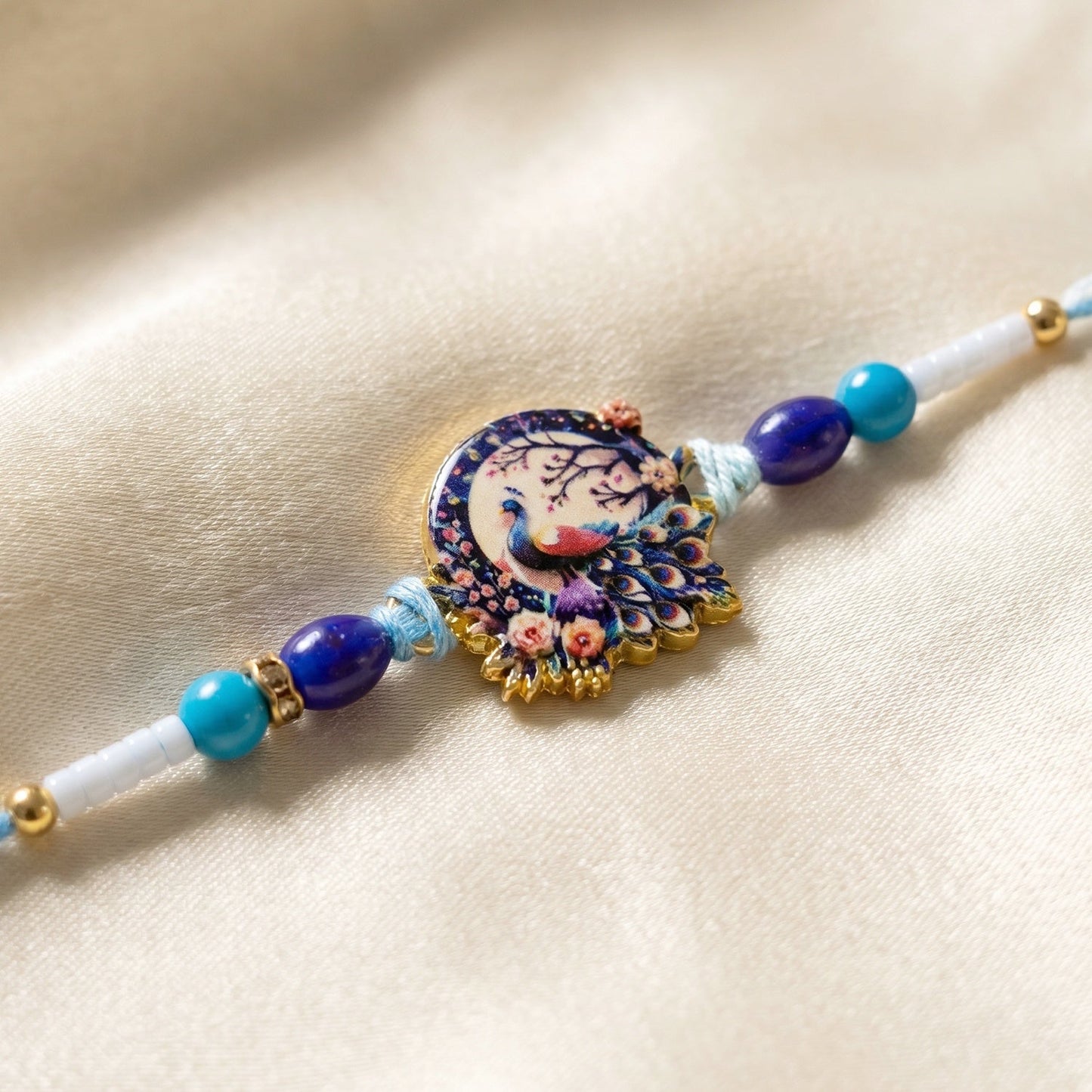 Rakhi Royal Mughal Peacock Designer Charm for Brother (10pcs)