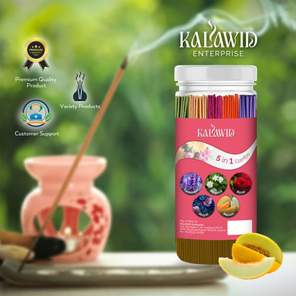 Premium Agarbatti 5 In 1 Combo with Lavender, Mogara, Rose, Royal, Melon Fragrances for Long Lasting Aroma (400 Gm)