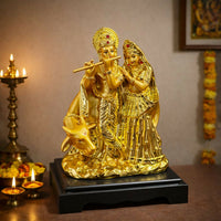 Radha Krishna with Cow Golden Finish Idol Statue for Home Temple Decor