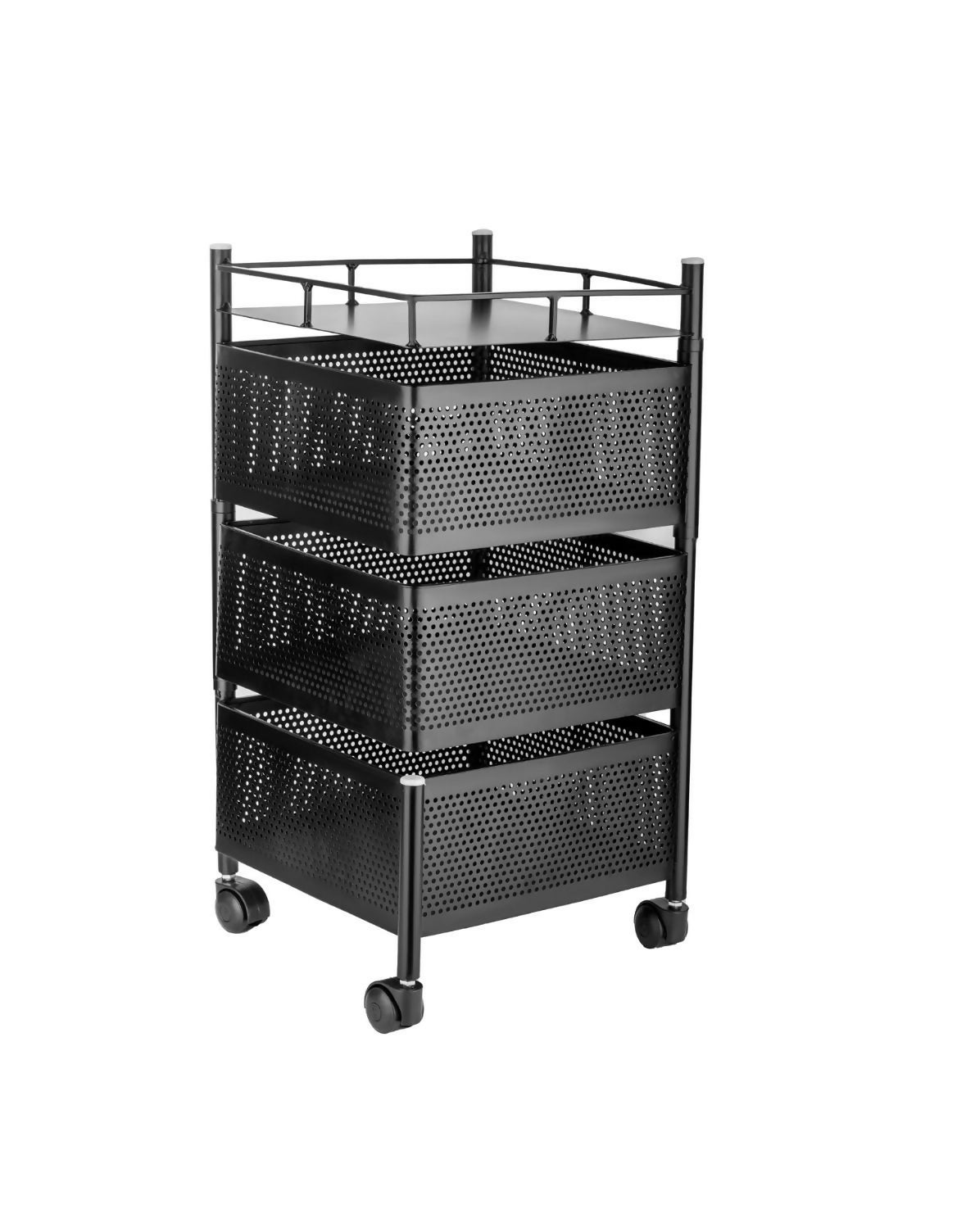 Another angle of stainless steel kitchen trolley with ventilated baskets