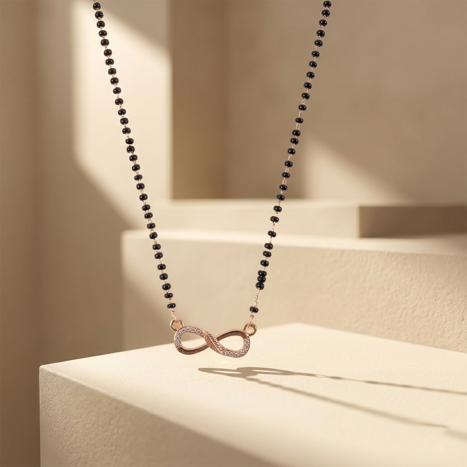 Rose Gold Finish Infinity Symbol CZ Pendant Single Strand Mangalsutra