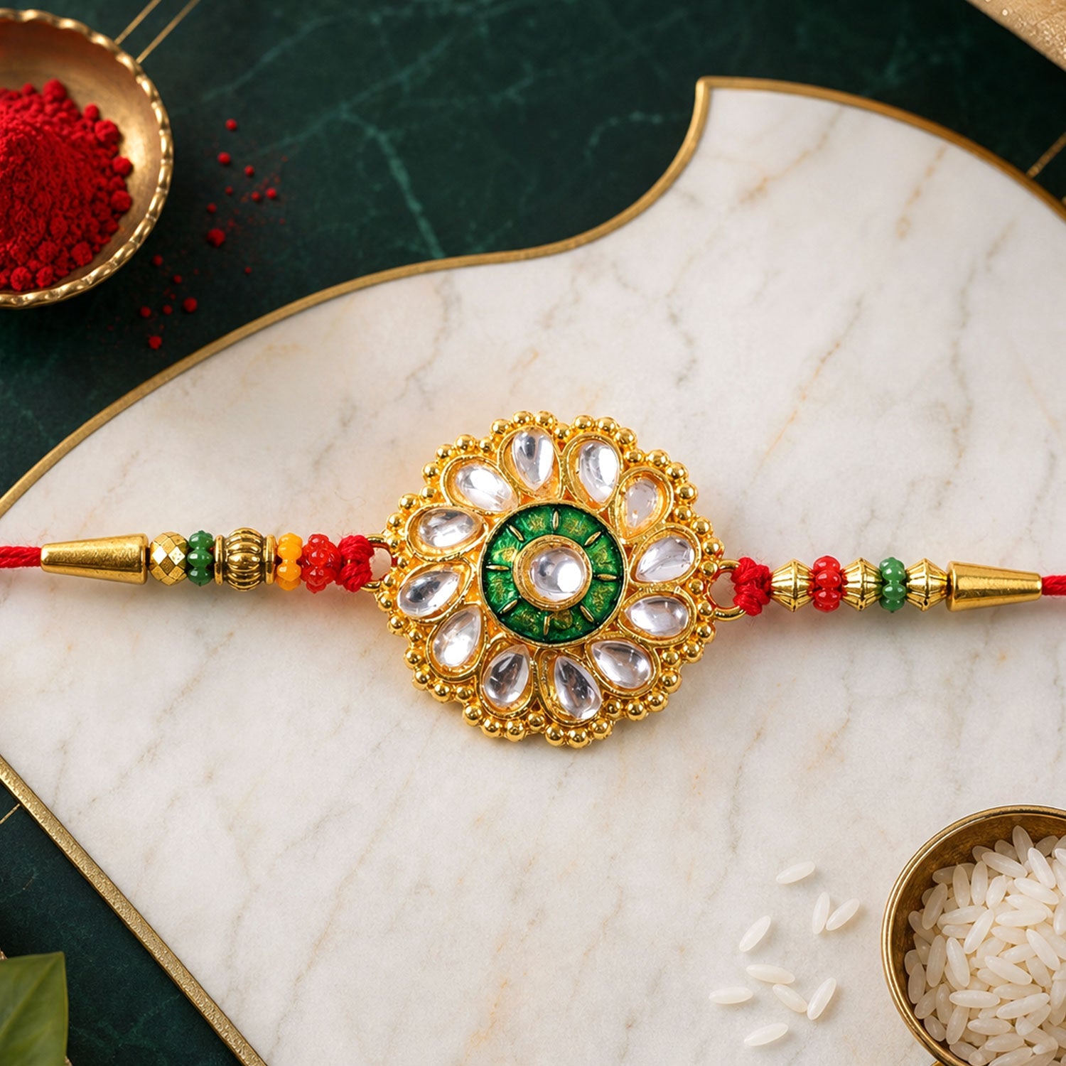 Kundan Flower Rakhi Traditional Floral Design for Brother (5pcs)