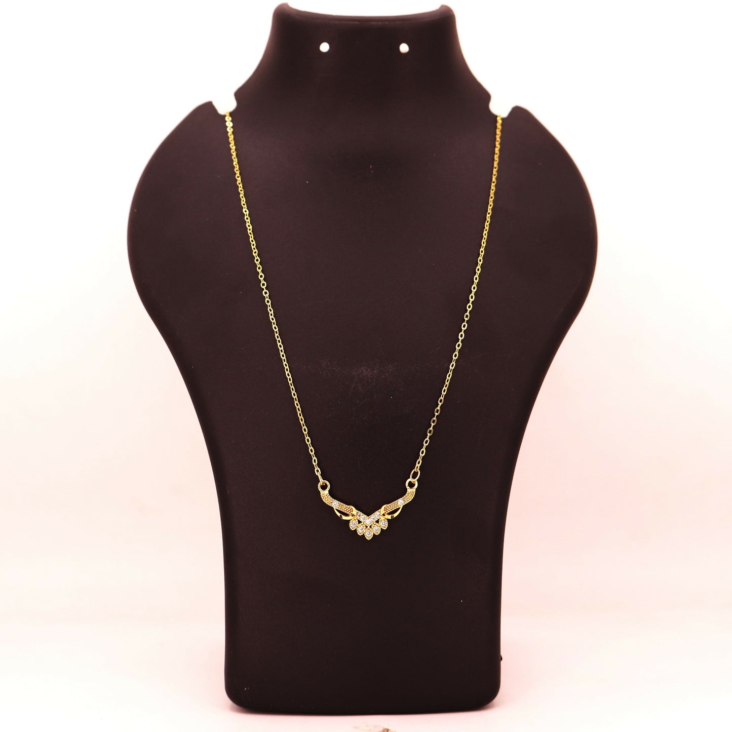 Gold Plated AD Floral Cluster V-Pendant Chain Necklace For women and girls