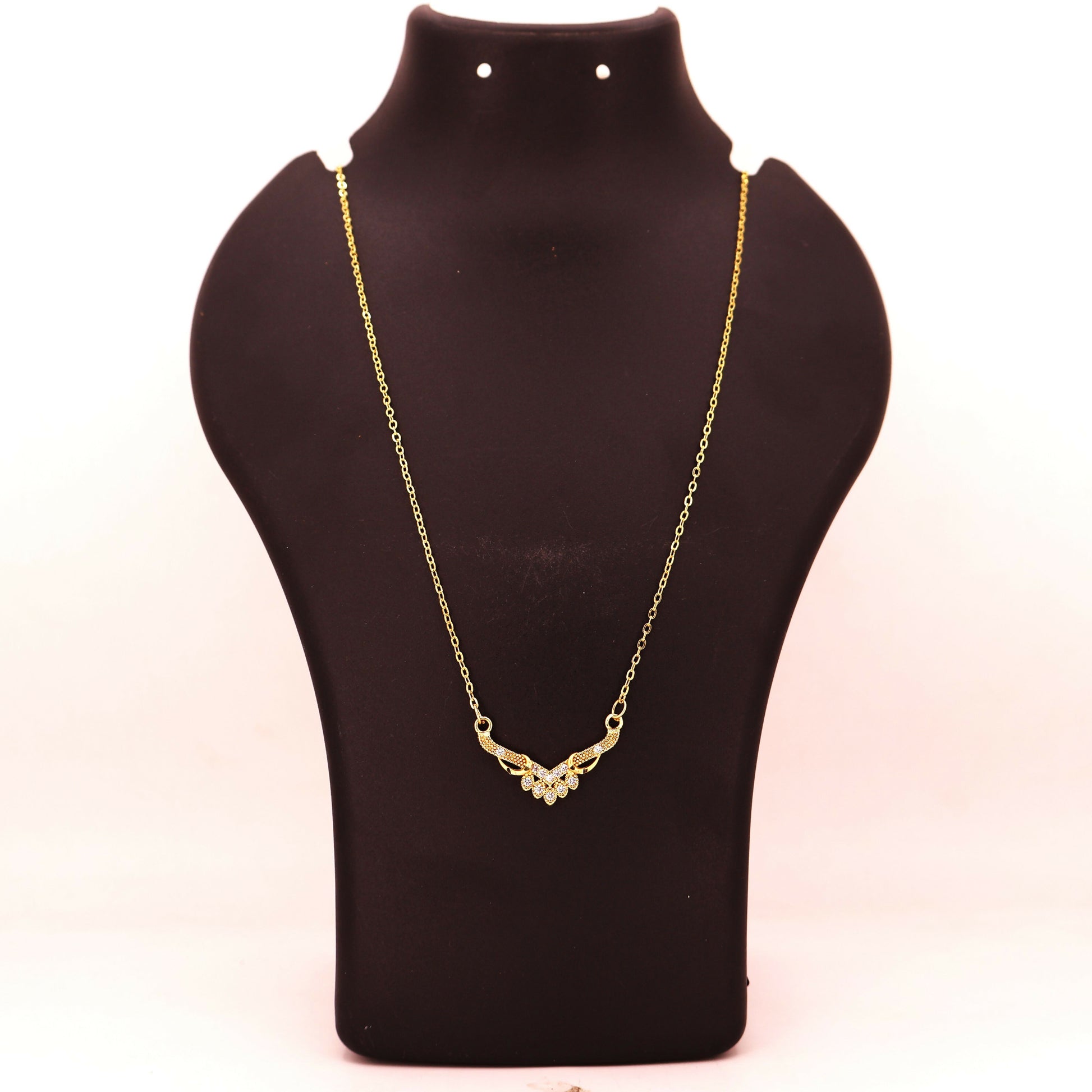 Gold Plated AD Floral Cluster V-Pendant Chain Necklace For women and girls