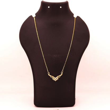 Gold Plated AD Floral Cluster V-Pendant Chain Necklace For women and girls