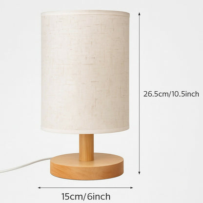 Modern Fabric Shade Table Lamp with Wooden Base for Bedroom & Living Room