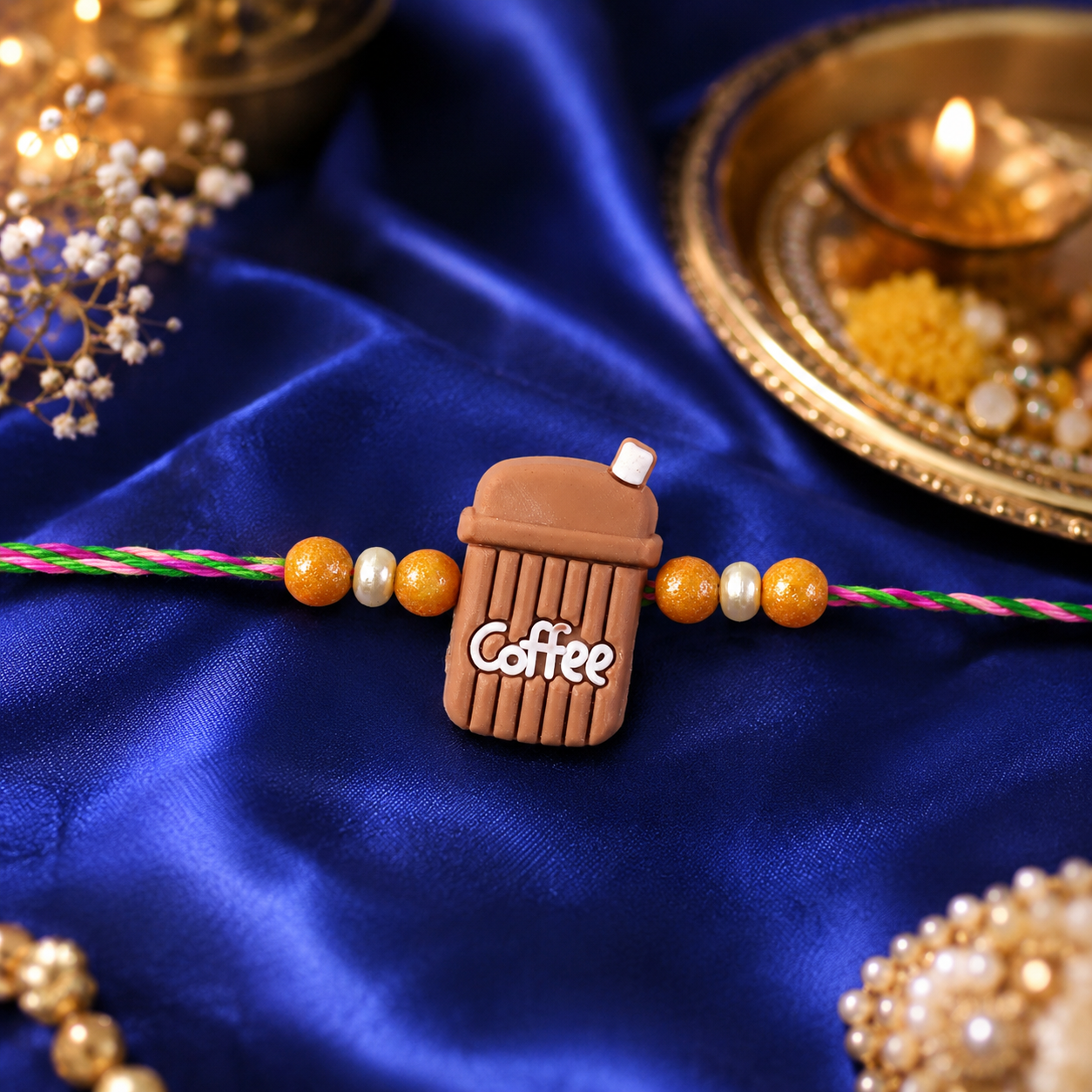 Kids Beaded Rakhi for Brother Coffee Cup Charm Design (5pcs)