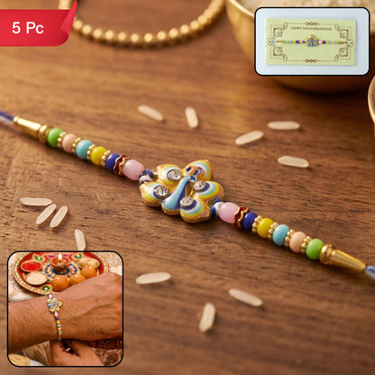 Rakshabandhan Peacock Feather Rakhi Elegant Traditional Design (5pcs)