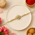 Multicolor Floral Enamel Pendant Rakhi with Pastel Beads