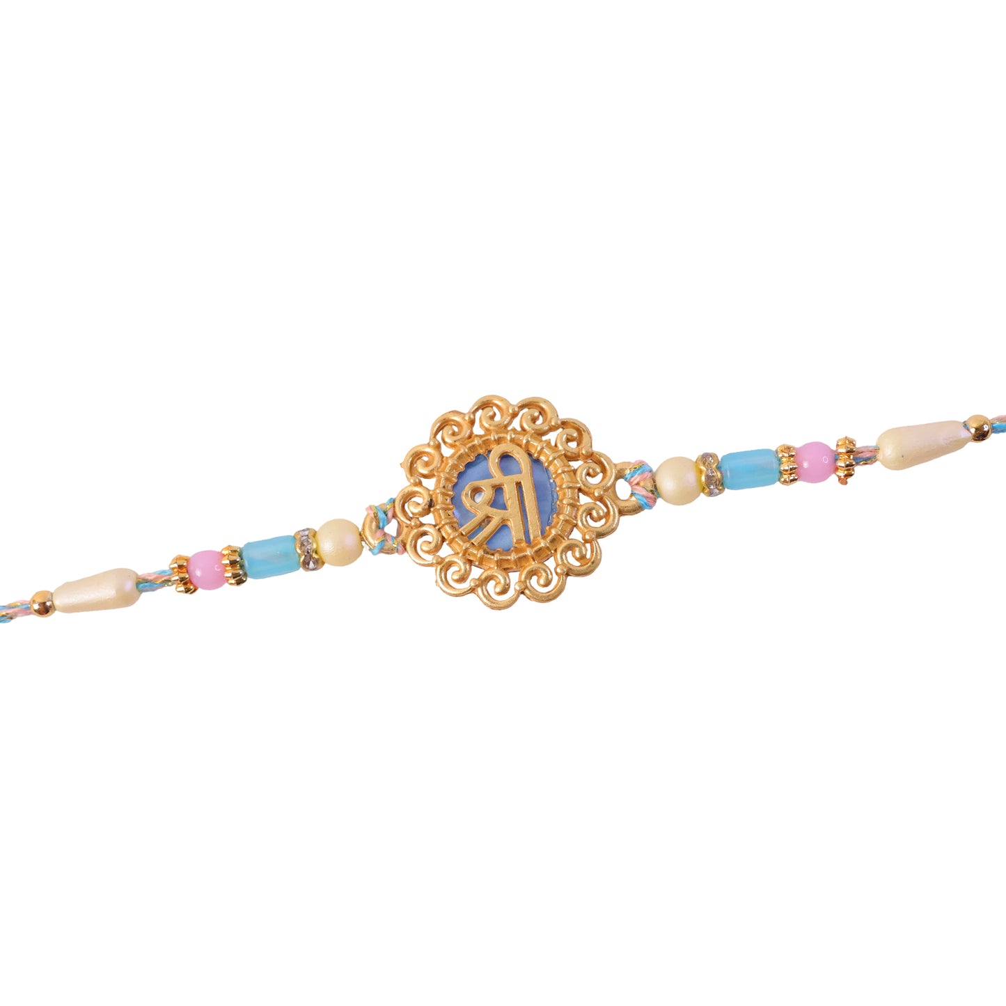 Bold Rakhi featuring Shri Plaque, ornate frame and plaque look for Festive Display