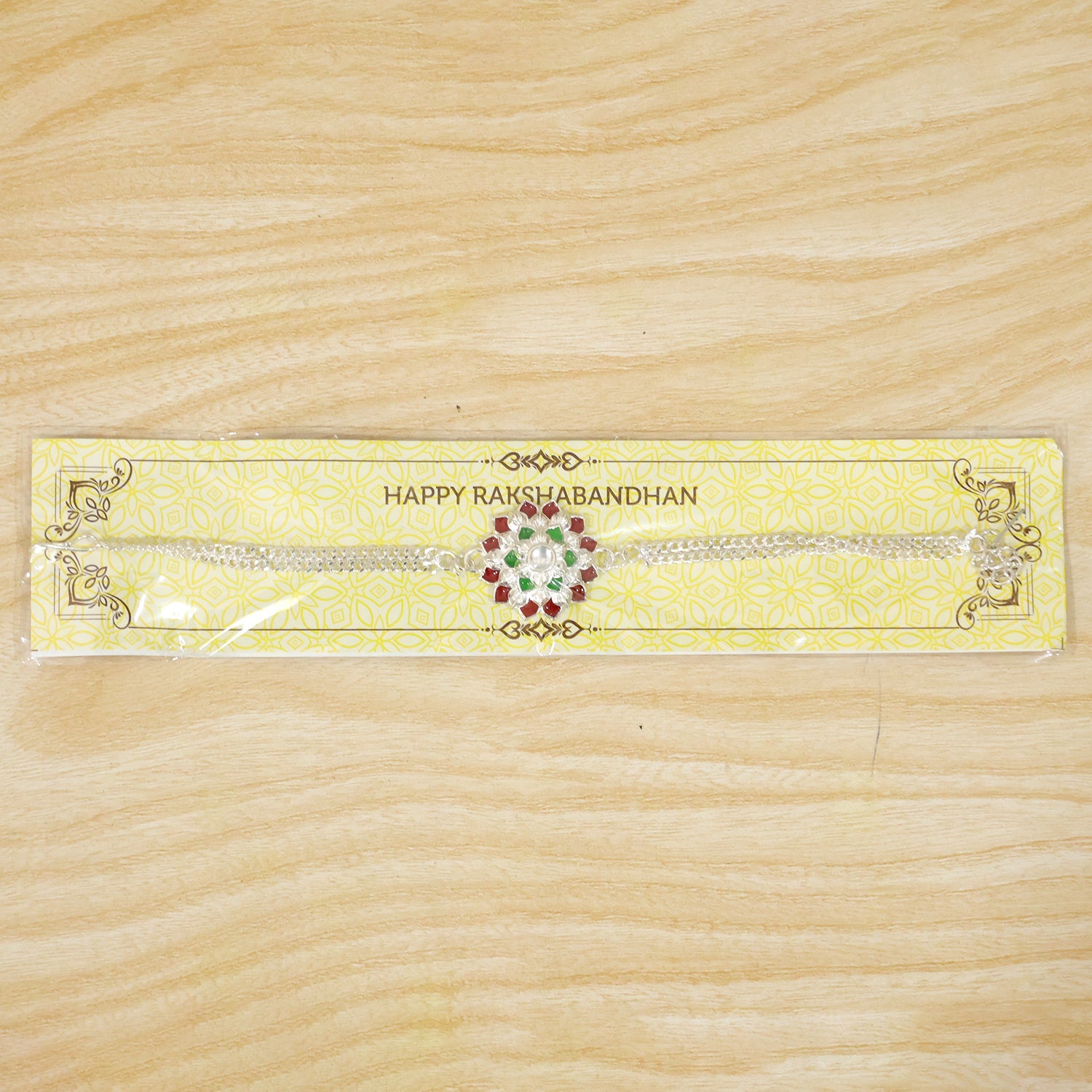 Designer Floral Rakhi Silver Toned Stone Rakhi for Brother (5pcs)