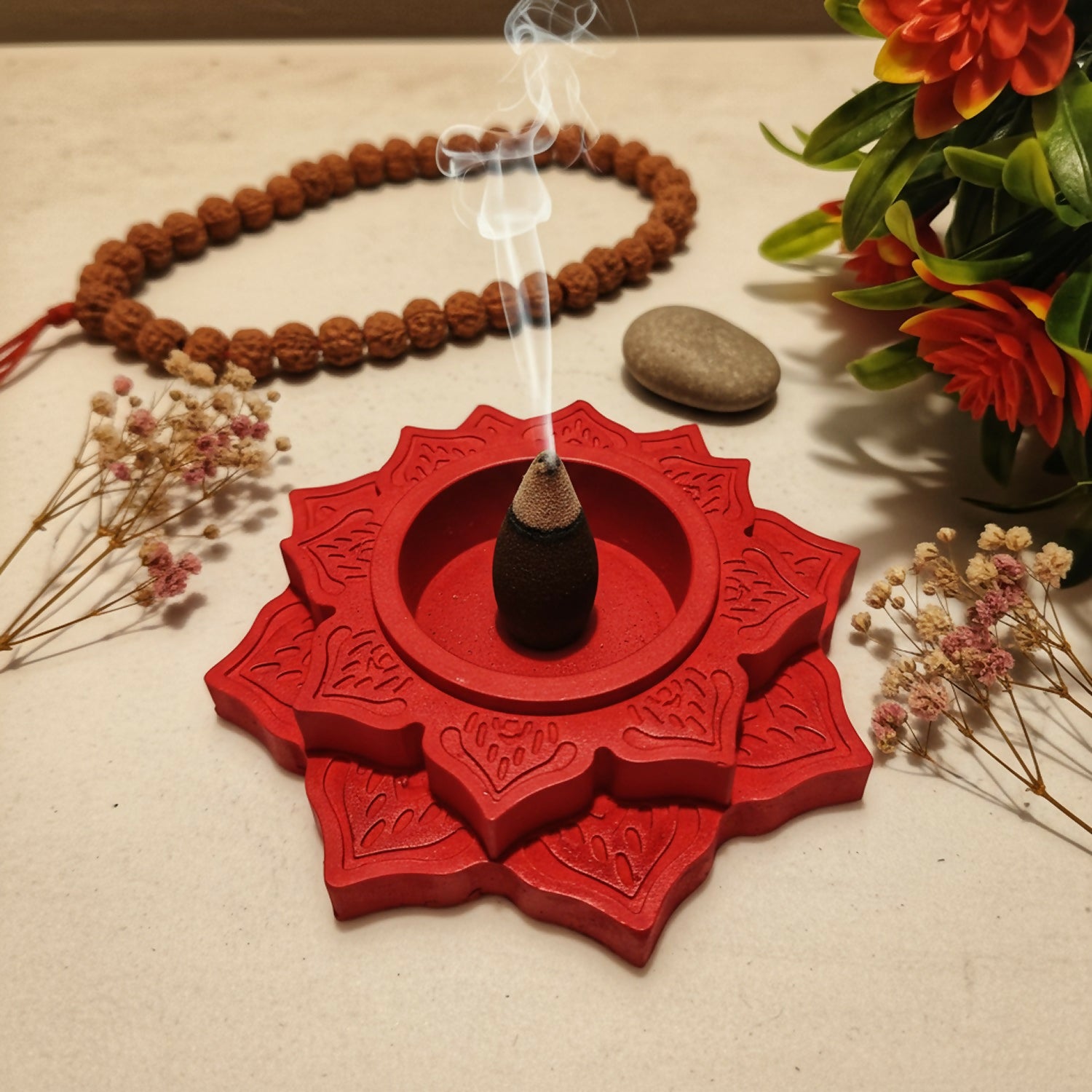 Lotus Shape Decorative Diya Multi-Purpose Candle Holder, Dhoop Cone Stand, Pooja Diya & Mini Planter (Red, Rose Gold, Metallic Pink)