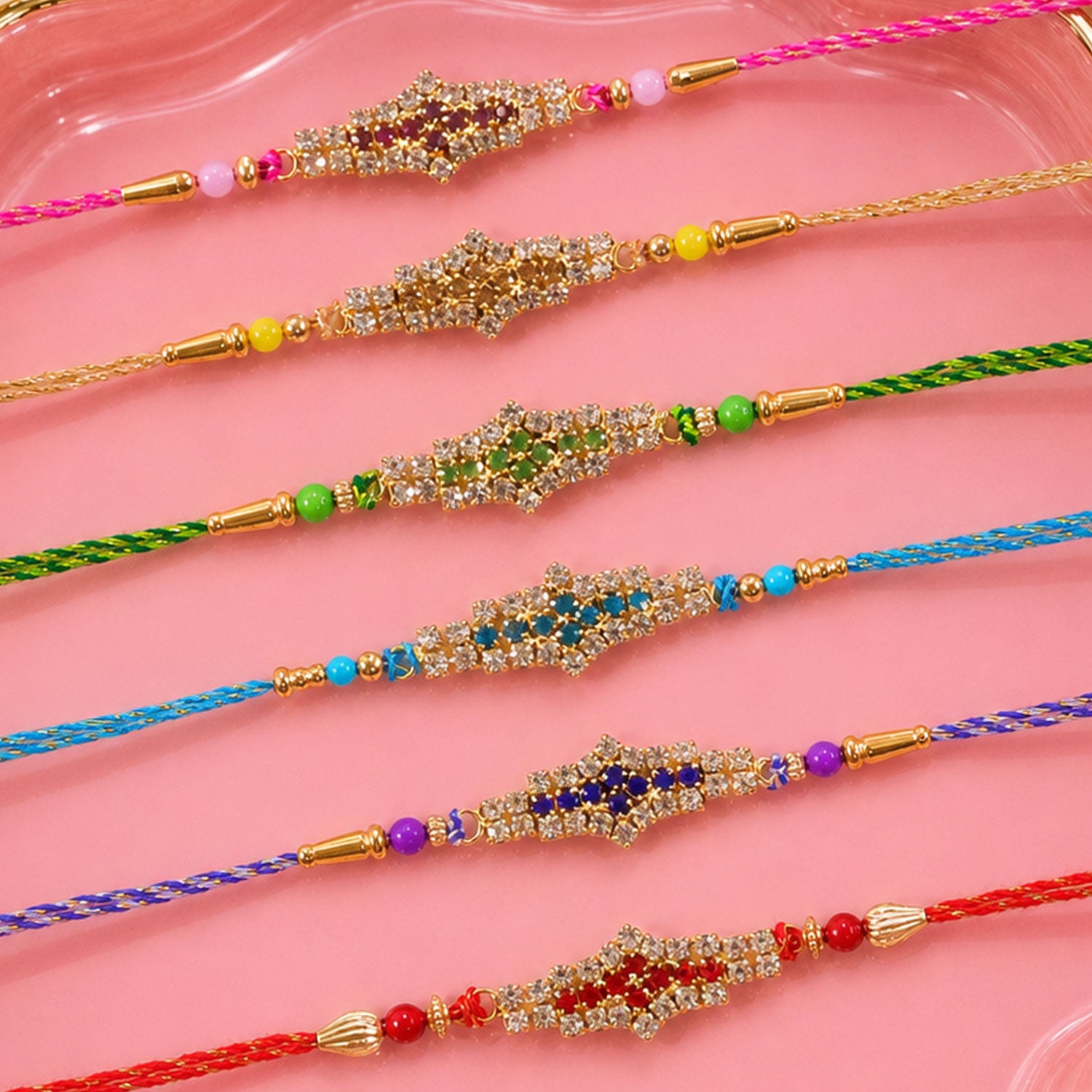 Leaf Shaped Stone Rakhi for Raksha Bandhan Gifting (Pack of 6)