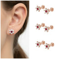 Rose Gold Ruby Floral Stud Earrings – Set of 3 Elegant Pairs