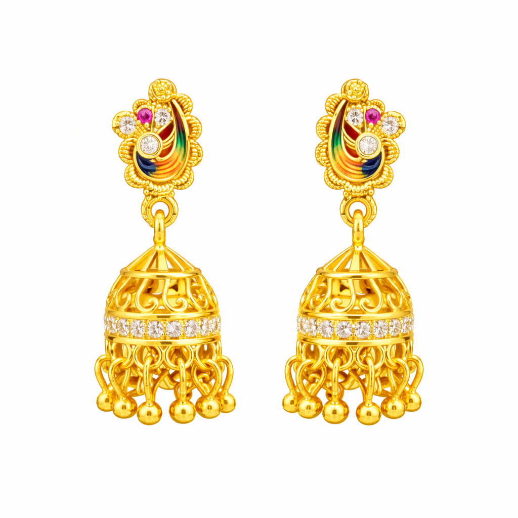 Classic Peacock Art Gold Finish Earrings