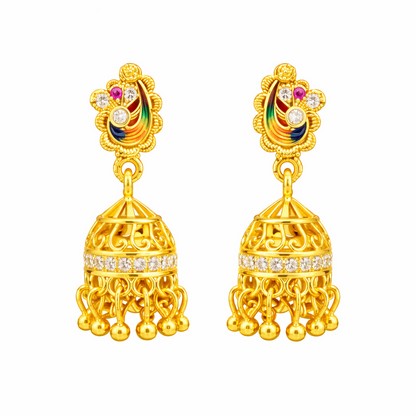 Classic Peacock Art Gold Finish Earrings
