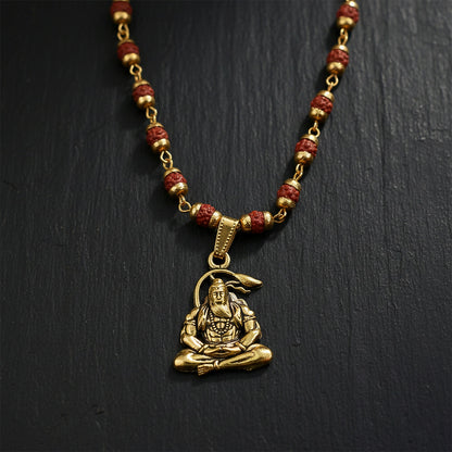 Hanuman Pendant Gold Plated & Rudraksha Bead Mala