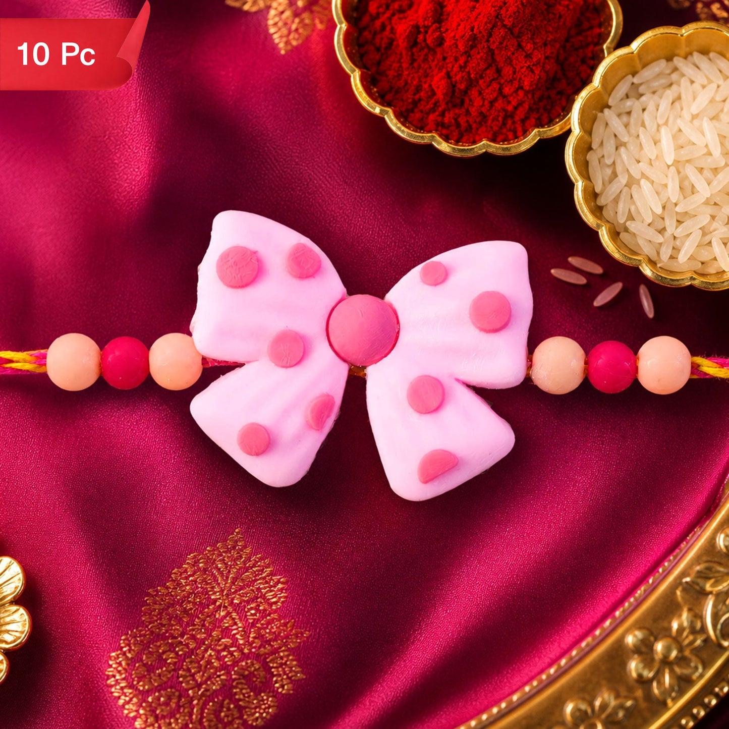Kids Beaded Rakhi Bow Charm Festive Raksha Bandhan for Brothers (10pcs)