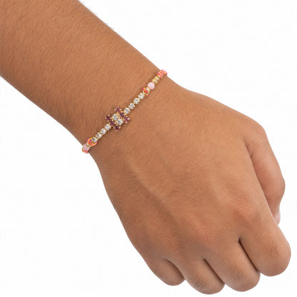 Compact Twin Bar Stone Rakhi in Mix Colour Threads (Pack of 6)