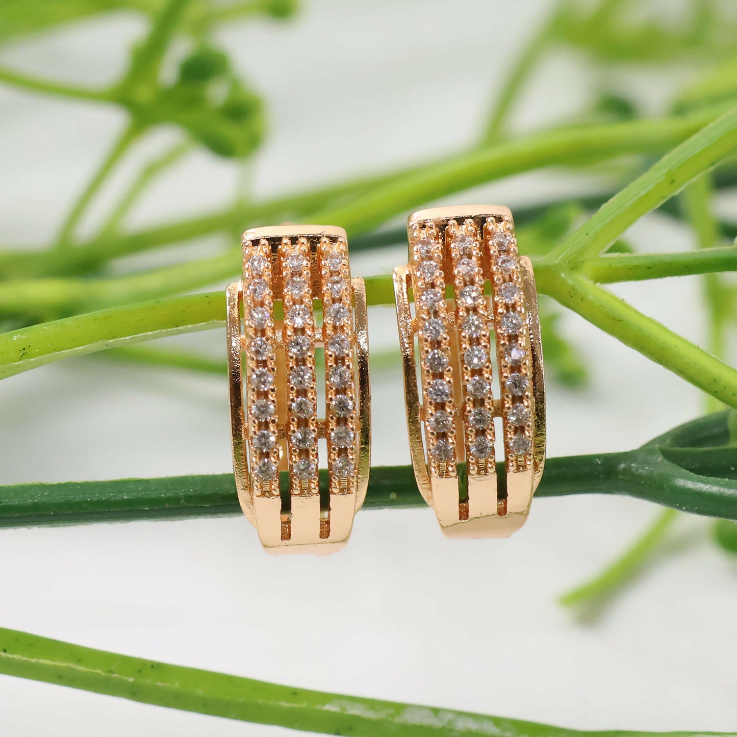 Gold Finish Crystal Hoop Earrings for Women