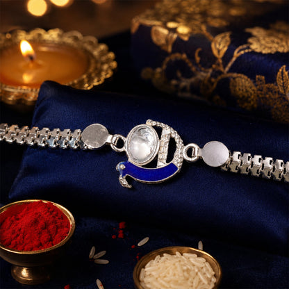 Peacock Rakhi Blue Enamel Silver Design for Brothers (5pcs)
