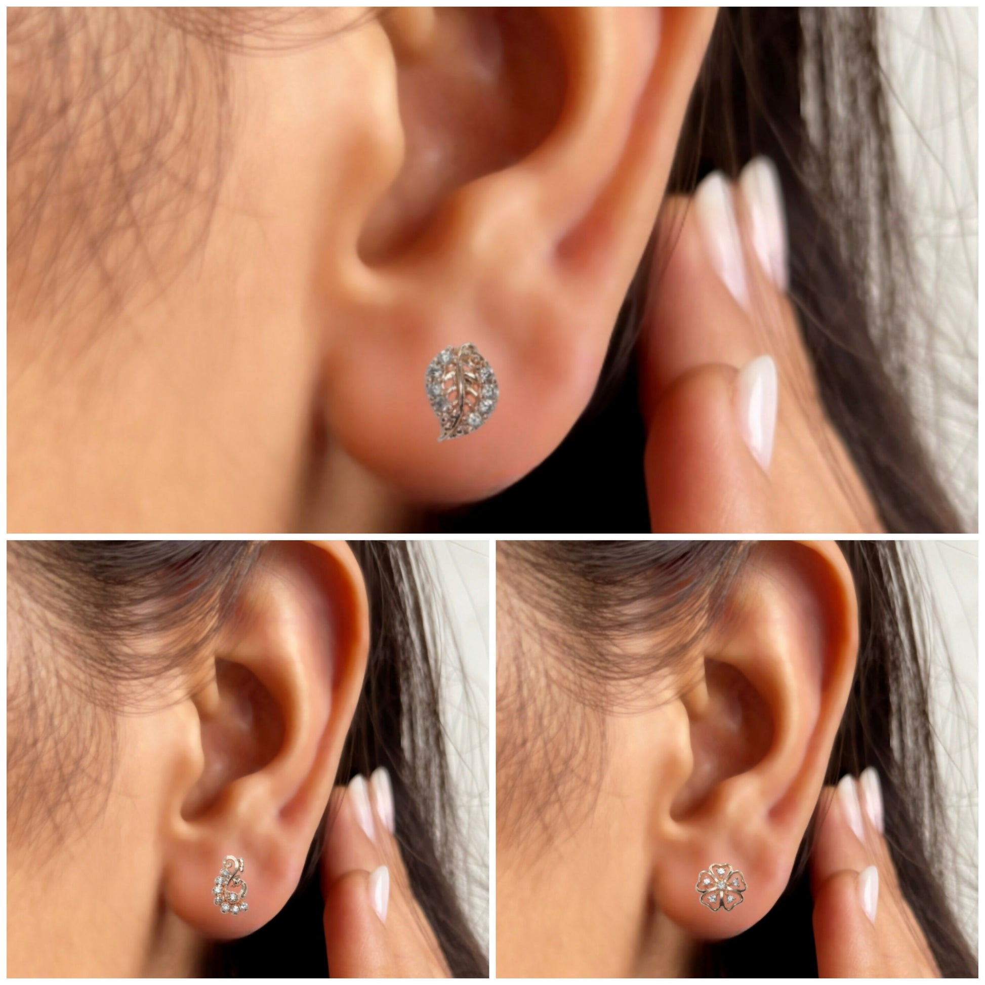 Rose Gold AD Stud Earrings Set | Floral & Peacock Design for women and girls Combo Pack of 3