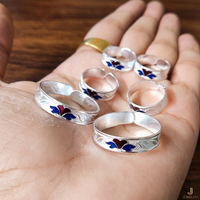 Silver Toe Ring Set with Colorful Stone Design for Women Jewellery (3 Pair Combos/6 pcs)