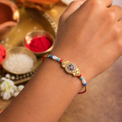 Om Symbol Rakhi for Brother Stone Studded Traditional Design (5pcs)