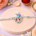 Stylish Peacock Enamel Crystal Studded Silver Chain Designer Rakhi