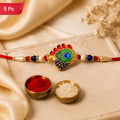 Peacock Feather Rakhi Golden Enamel Pearl Beads for Brother (5pcs)