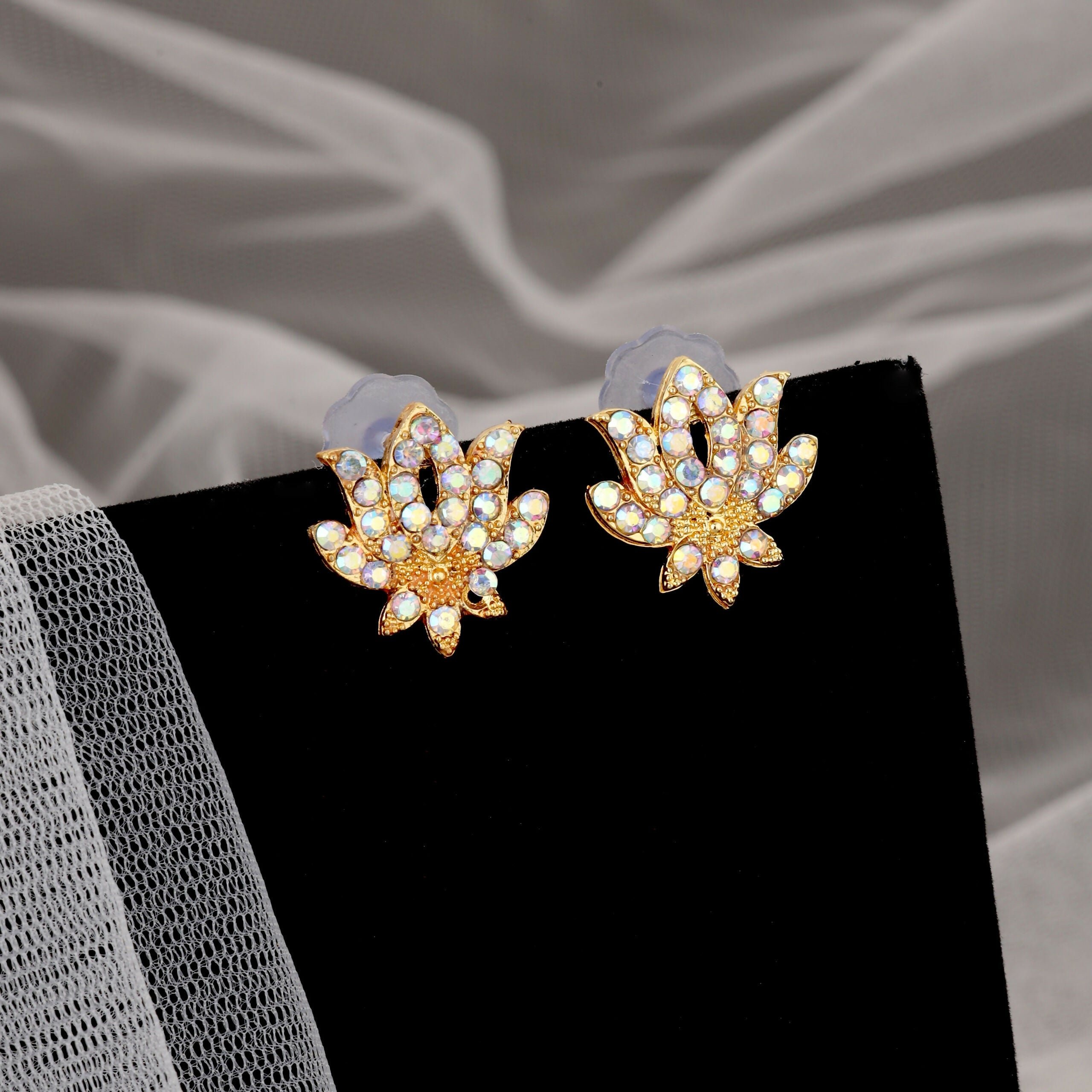 Grand Gold-Toned American Diamond Lotus Necklace Set