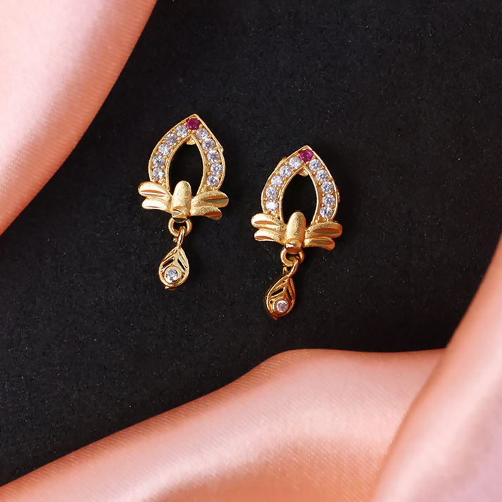 Designer Gold Earrings with Elegant Teardrop Cut & Crystal Work