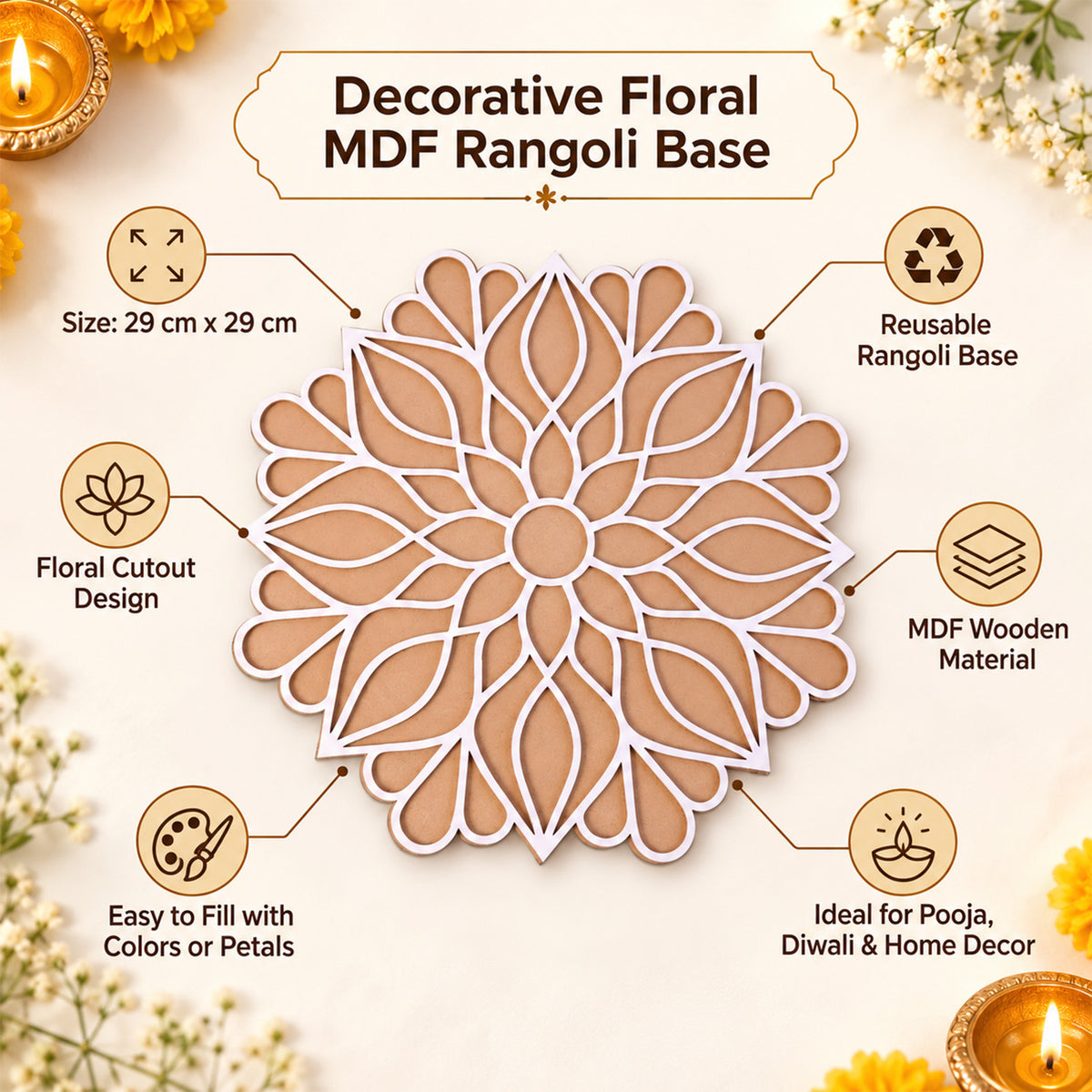 Floral Mandala Rangoli Stencil for Festive Home Entrance and Puja Decoration