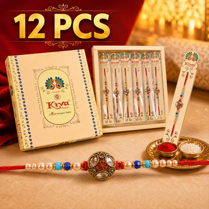 Royal Traditional Kundan Stone & Pearl Beaded Designer Rakhi for Brother