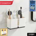 Wall Mounted Toothbrush Holder – 3 Compartments with Adhesive Install