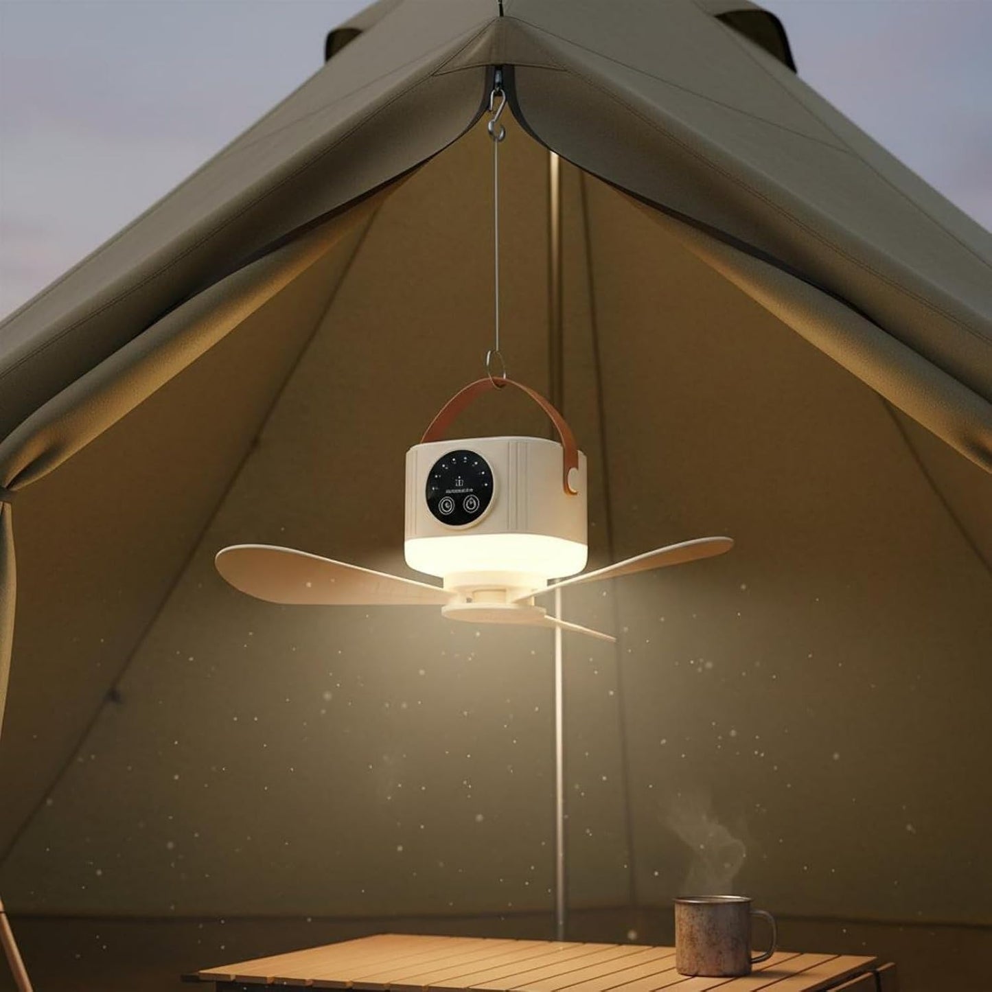 3 in 1 Rechargeable Camping Fan with LED Light Timer and Hanging Hook (1 Pc)