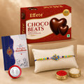 Peacock Rakhi for Brother with Chocolate Beats 32gm, Roli Tikka & Card, Pack of 5