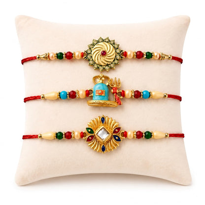 Round Shape, Ganesha, Kids Multicolor Rakhi for Brother & Bhaiya | Pack of 7
