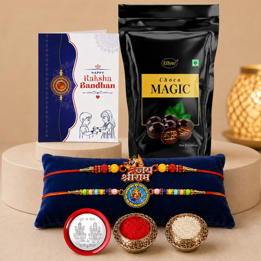 Shri Ram Rakhi Combo - Raksha Bandhan Gift with Choco Magic Standy Pouch, Pack of 6