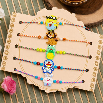 Trendy Charming Rakhi for Brother with Roli Tikka, Pooja Coin & Card, Pack of 8