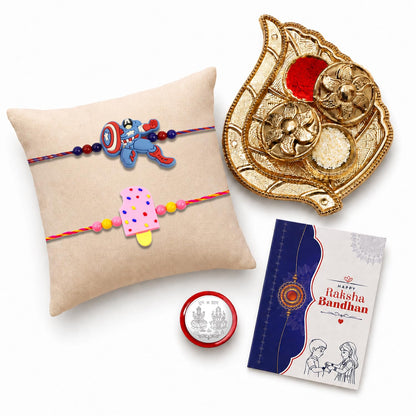 Superhero Rakhi for Brother with Pooja Thali, Roli Tikka & Card, Pack of 6