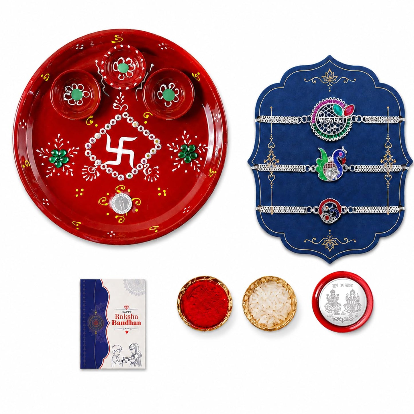 Rakhi for Brother with Decorated Pooja Thali - Raksha Bandhan Gift Set, Pack of 7