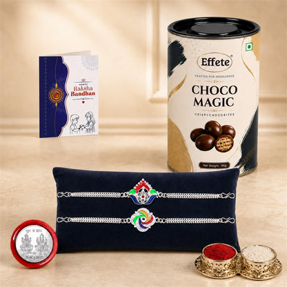 Designer Rakhi for Brother with Choco Magic 96gm, Coin & Card, Pack of 6 | Ethnic