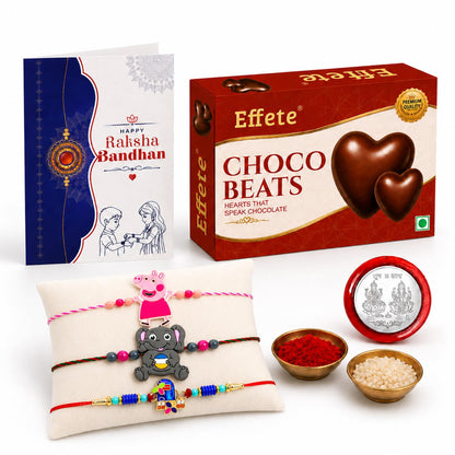 Peppa Pig Rakhi for Brother with Choco Beats 32gm, Roli Tikka & Card, Pack of 7