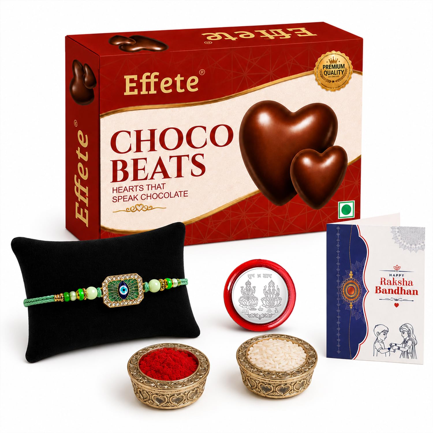 Evil Eye Rakhi for Brother with Choco Beats 32gm, Roli Tikka & Card, Pack of 5